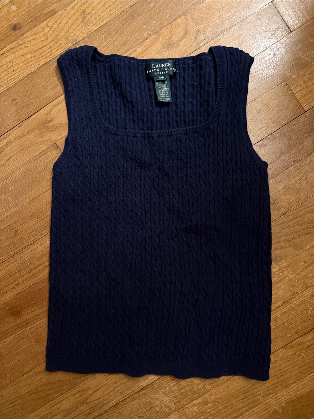 Lauren Ralph Lauren Navy Cable Knit Square-Neck Tank